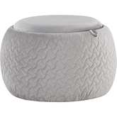 Tray Pouf Ottoman in Silver Velvet & Natural Wood